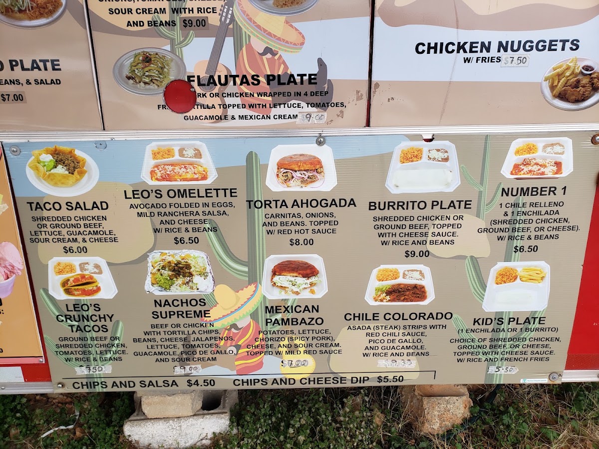 Taqueria Leo's - Lake Fayetteville menu board