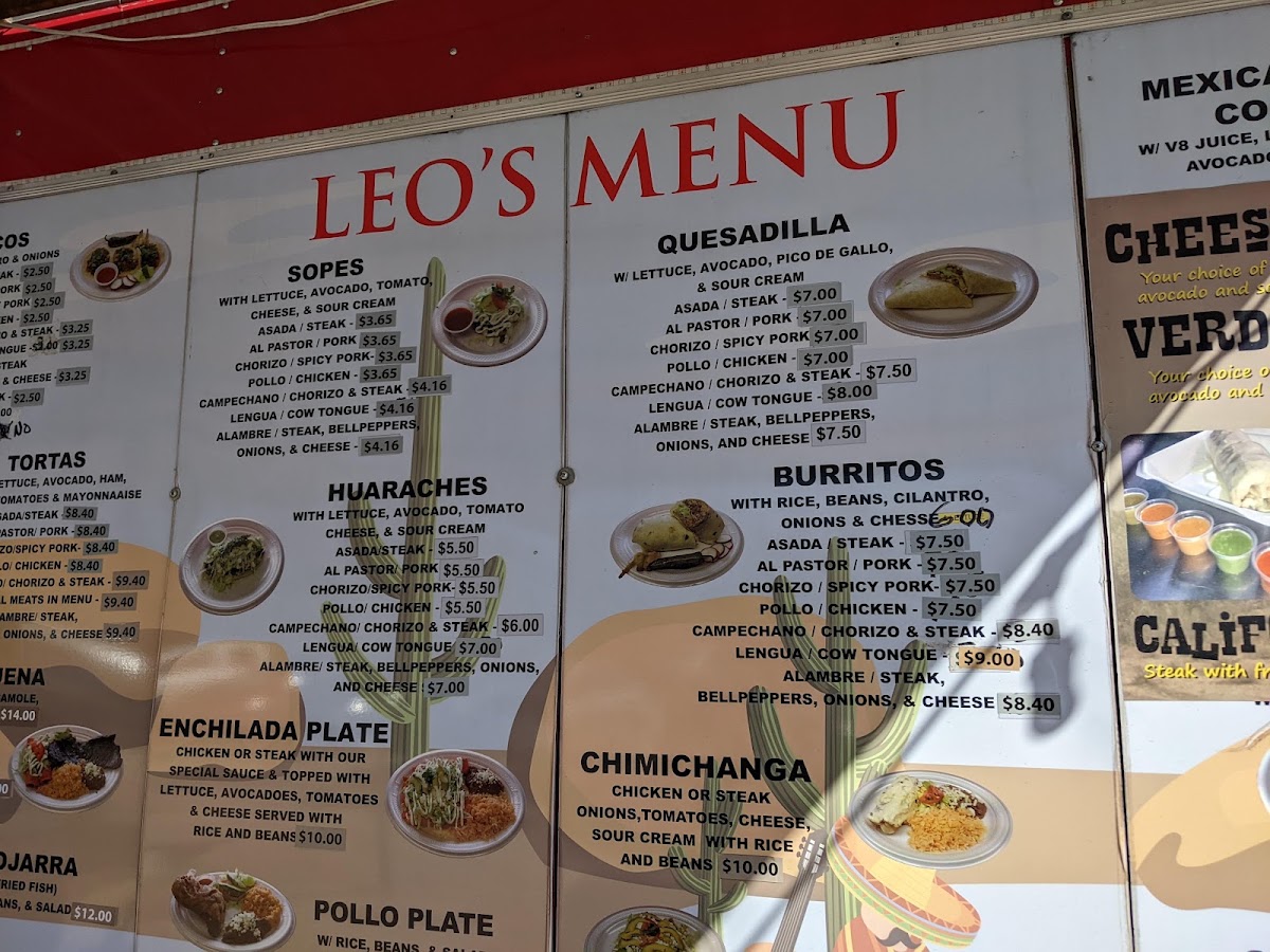 Taqueria Leo's - Lake Fayetteville menu board