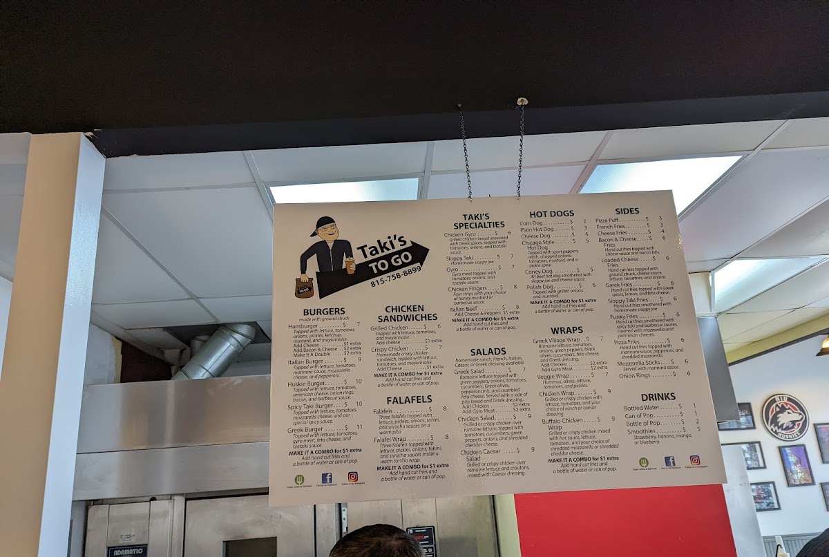 Taki's To Go menu board