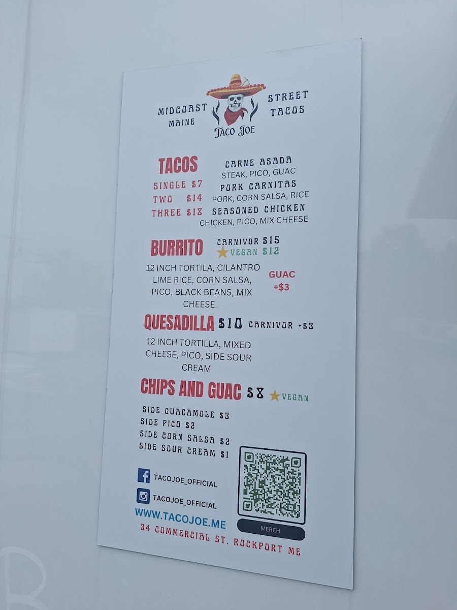 Taco Joe's menu board