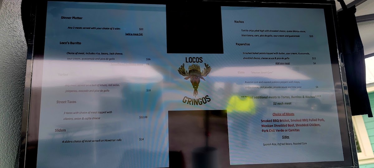 Loco's Gringo's Valdez menu board