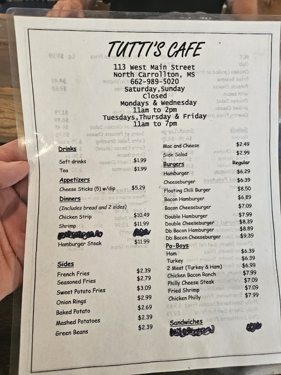 Tutti's menu board