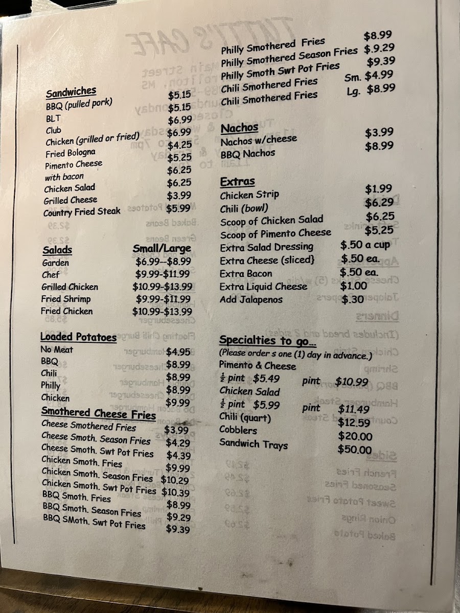 Tutti's menu board