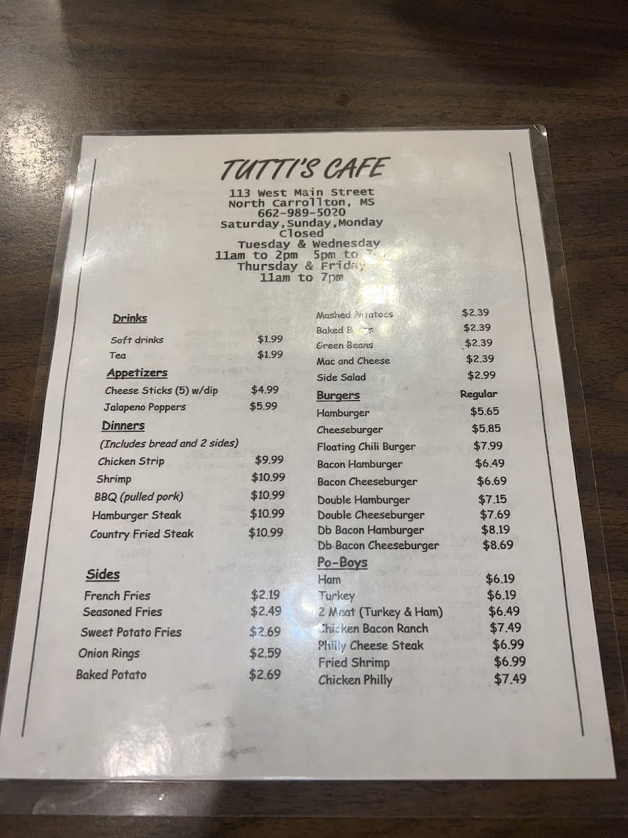 Tutti's menu board