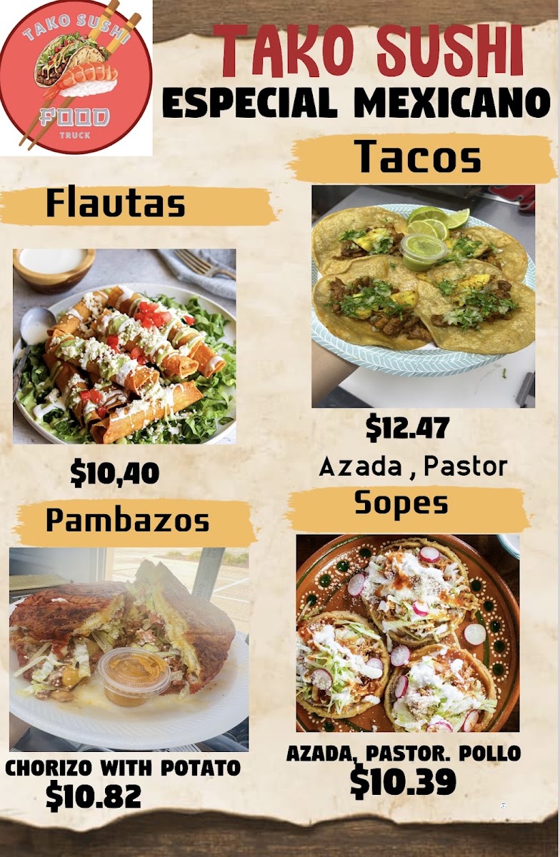 TAKO SUSHI menu board