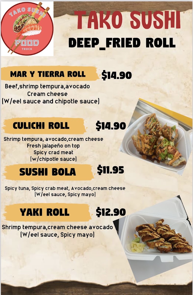 TAKO SUSHI menu board