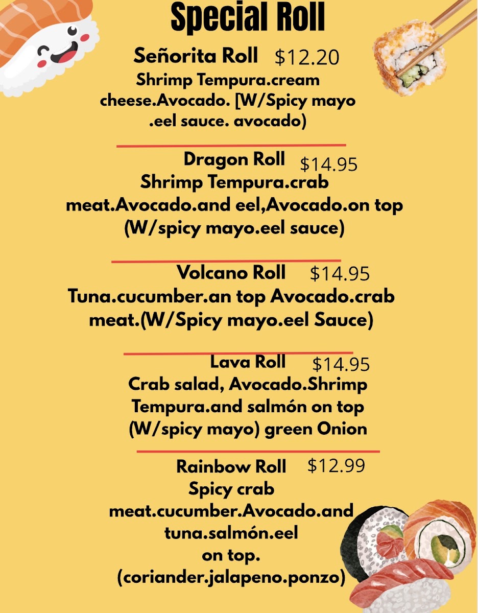 TAKO SUSHI menu board