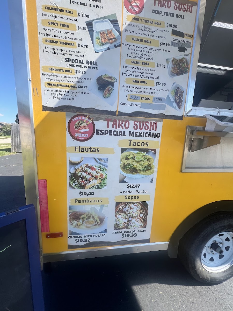 TAKO SUSHI menu board