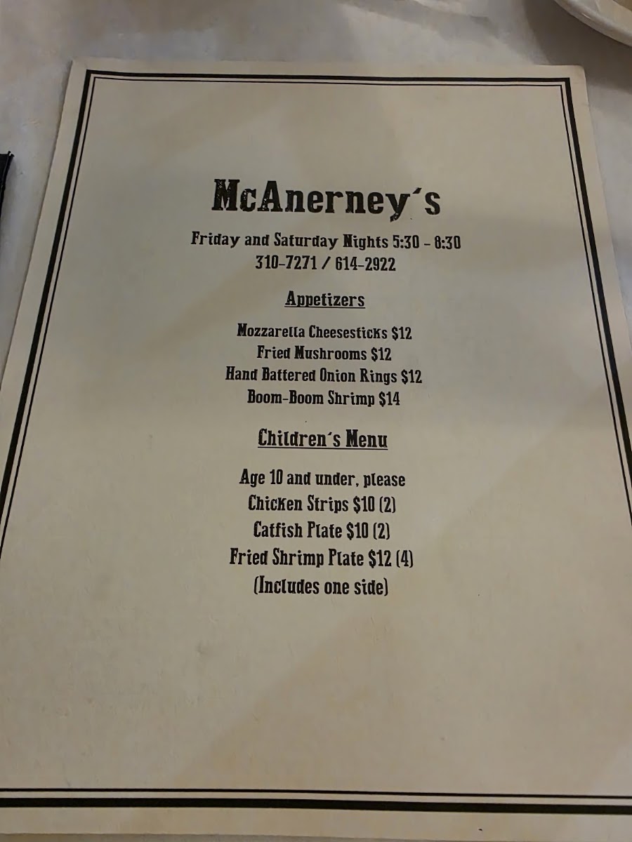 McAnerneys menu board
