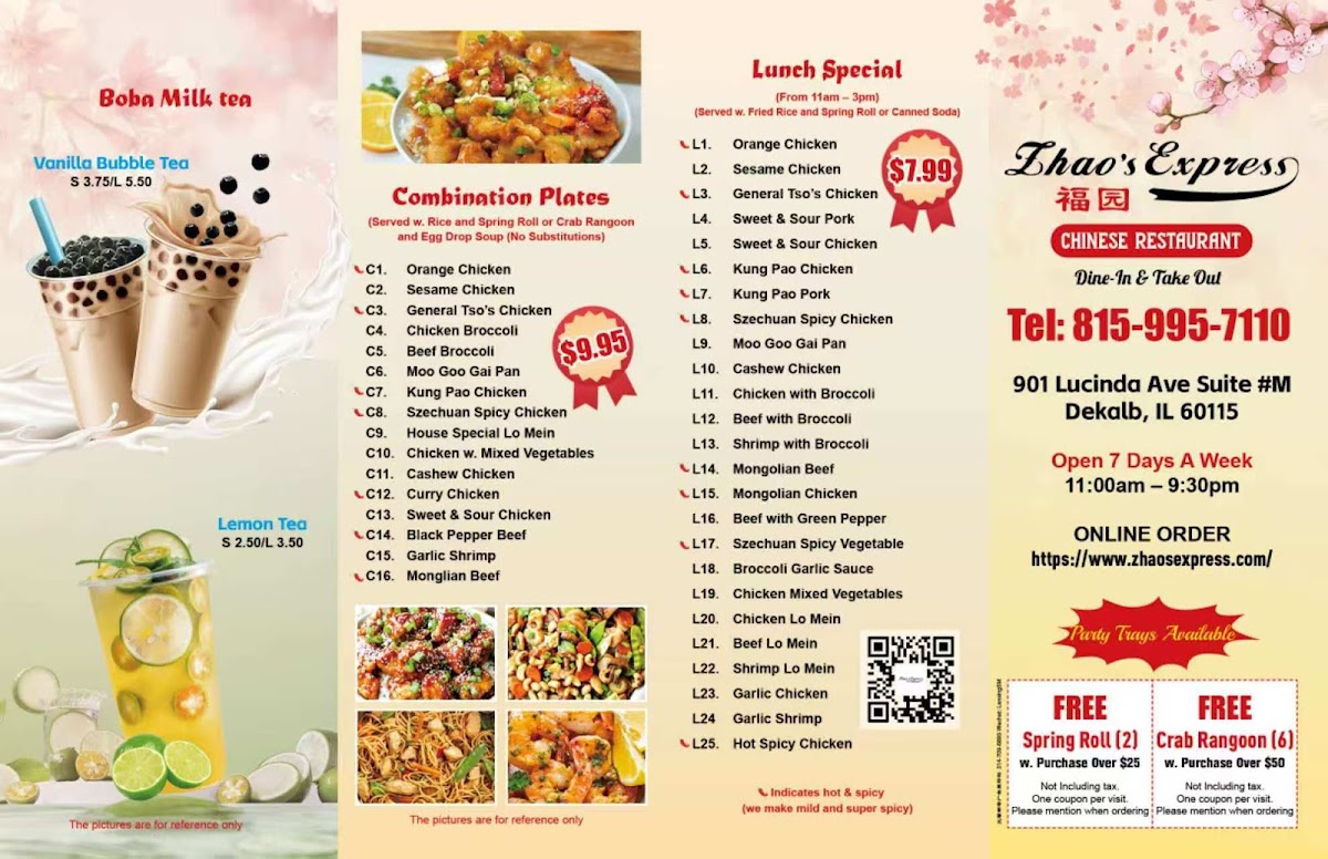 Zhao's Express menu board