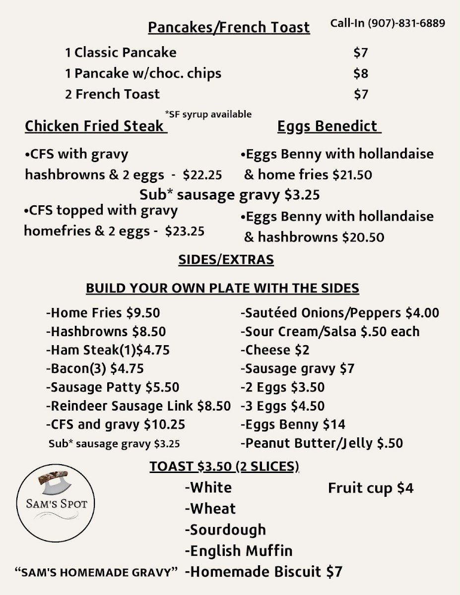 Sam's Spot menu board