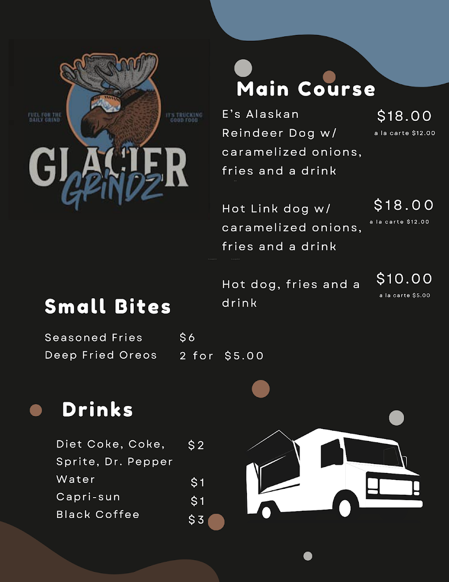Glacier Grindz Food Truck menu board