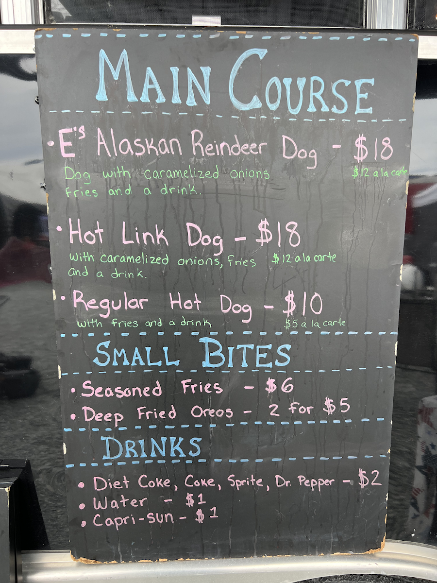 Glacier Grindz Food Truck menu board