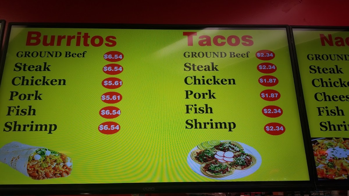 Fire Tacos menu board