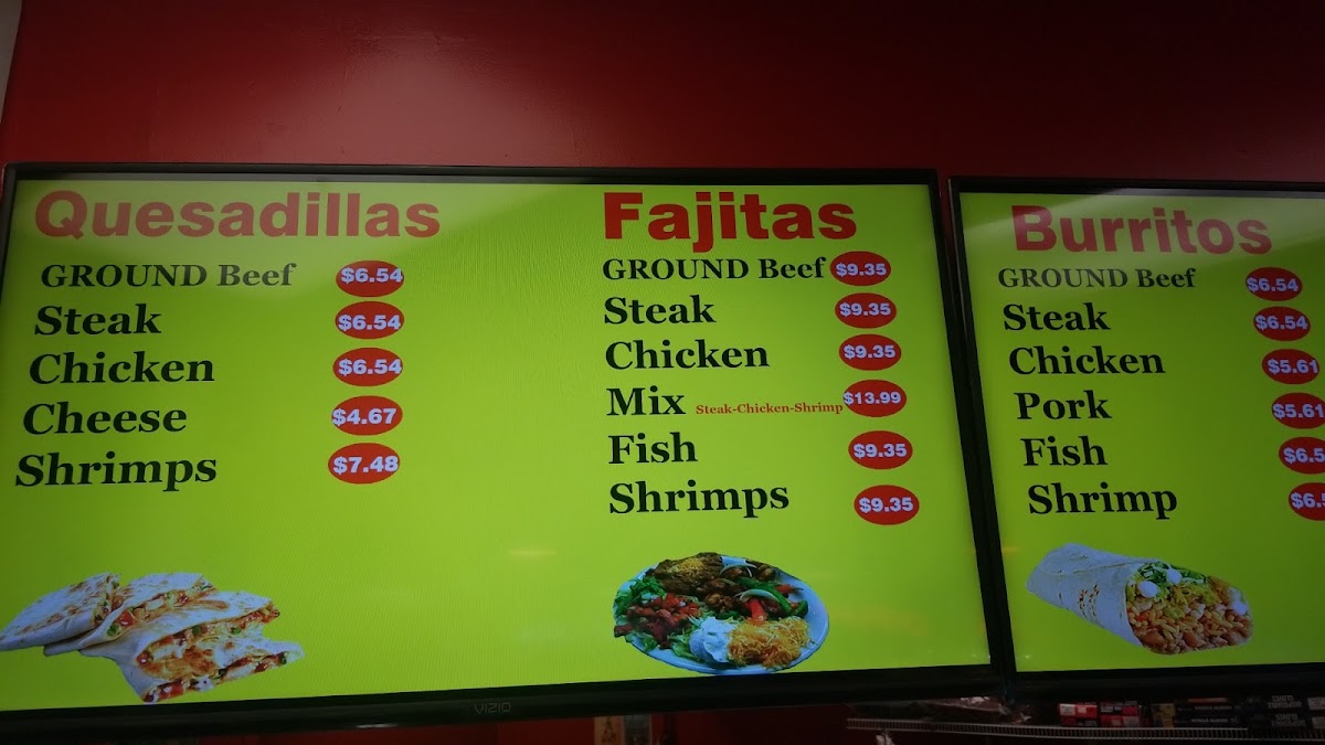 Fire Tacos menu board