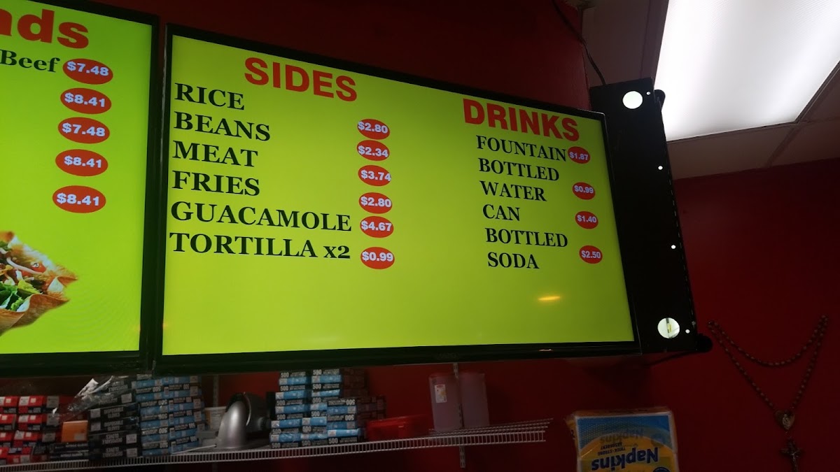 Fire Tacos menu board
