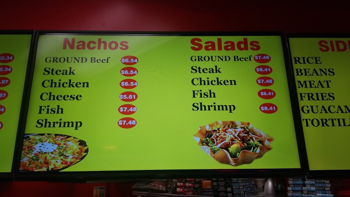 Fire Tacos menu board