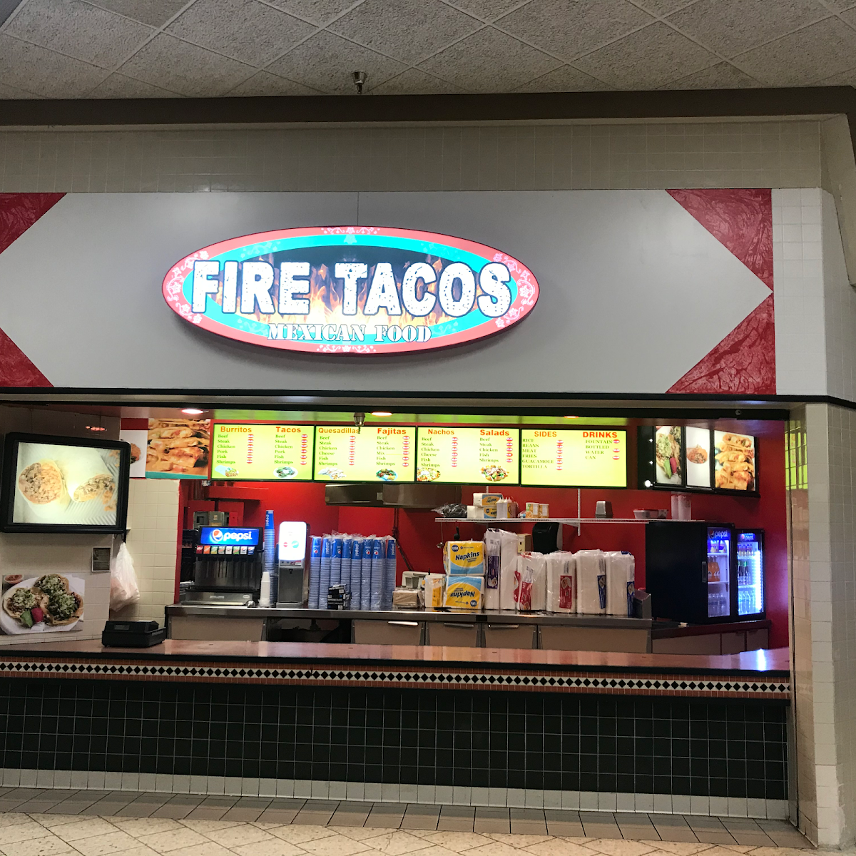 Fire Tacos menu board