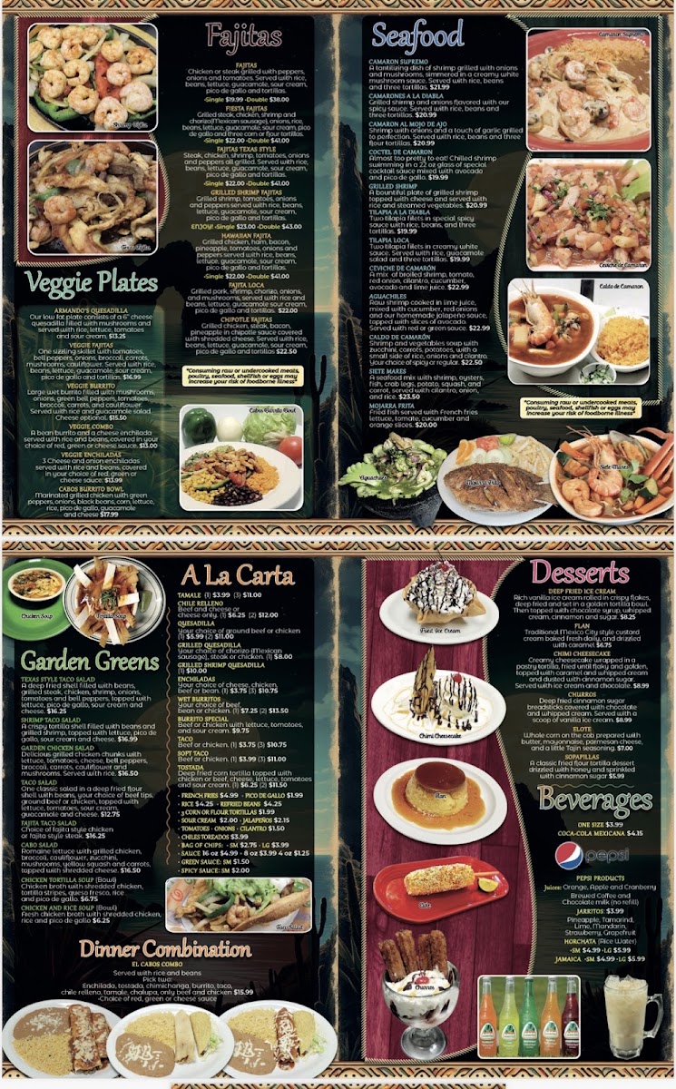 El Cabos Mexican grill and bar menu board