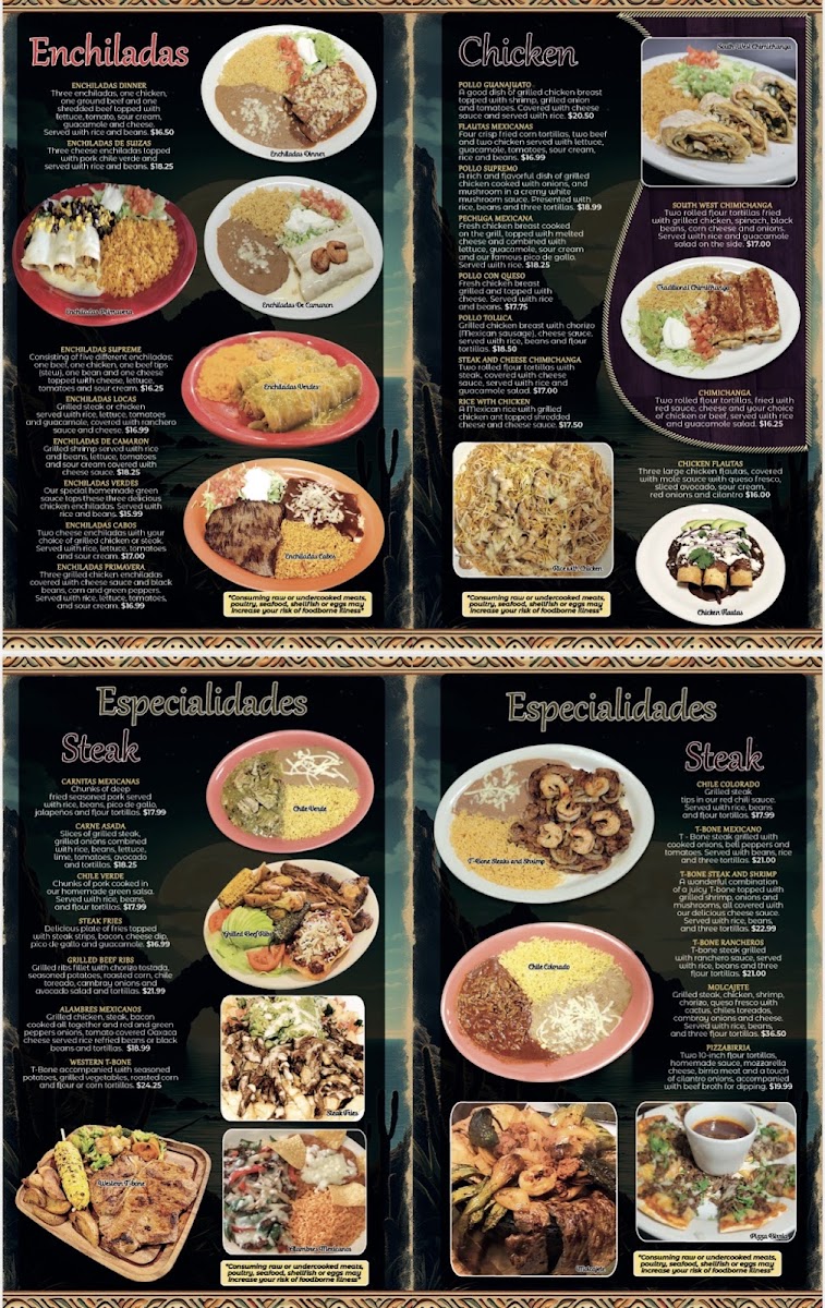 El Cabos Mexican grill and bar menu board