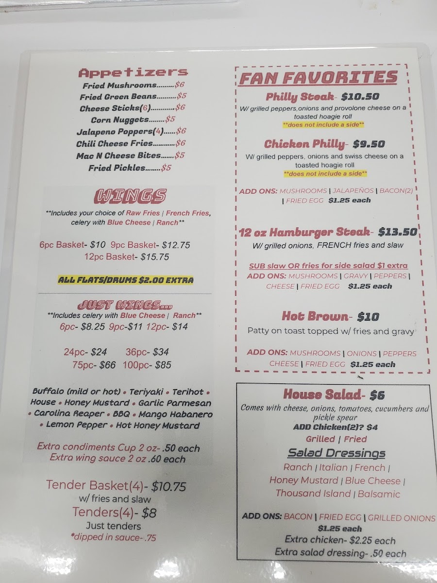 Laneys Pit Stop menu board