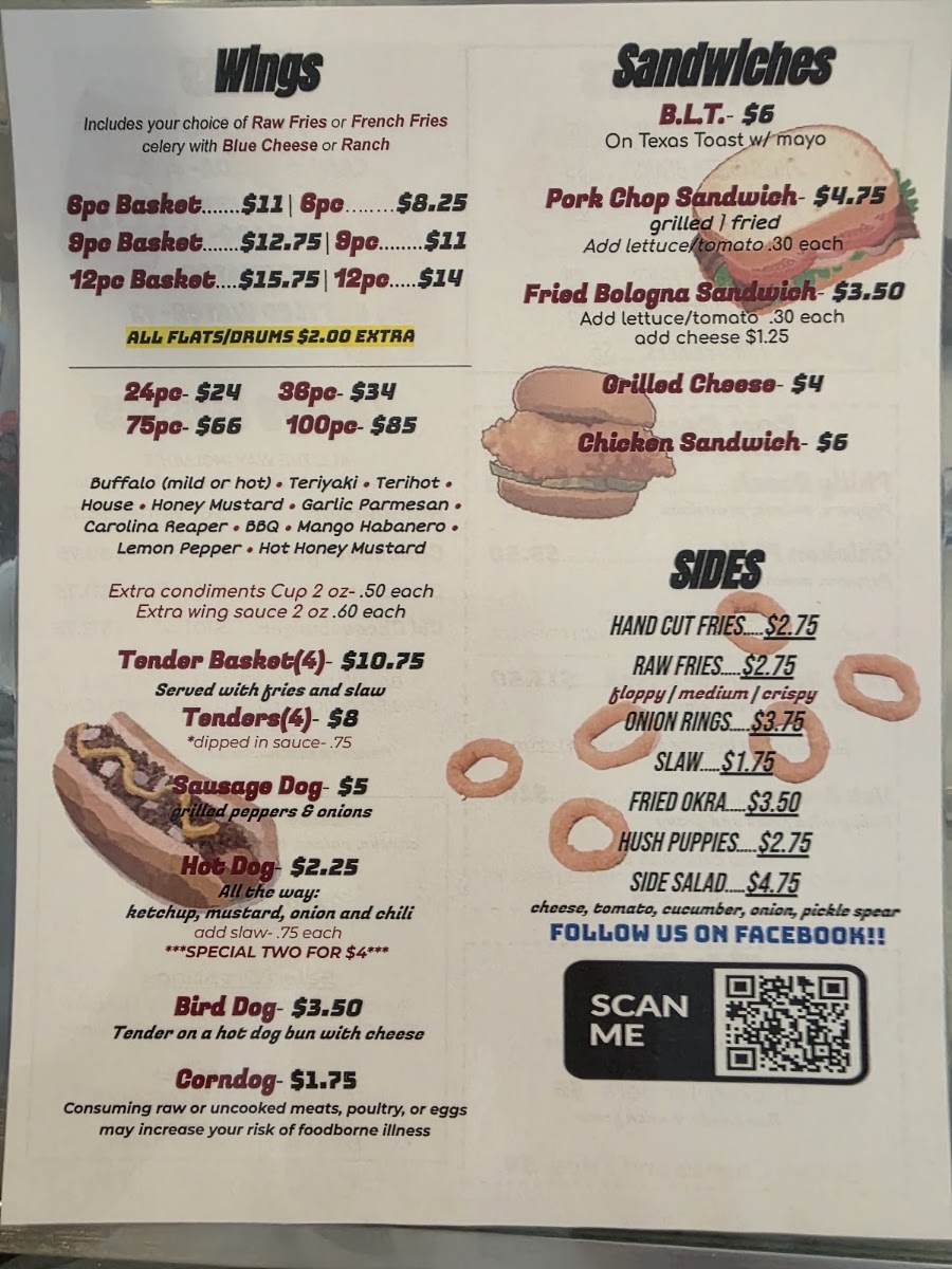 Laneys Pit Stop menu board