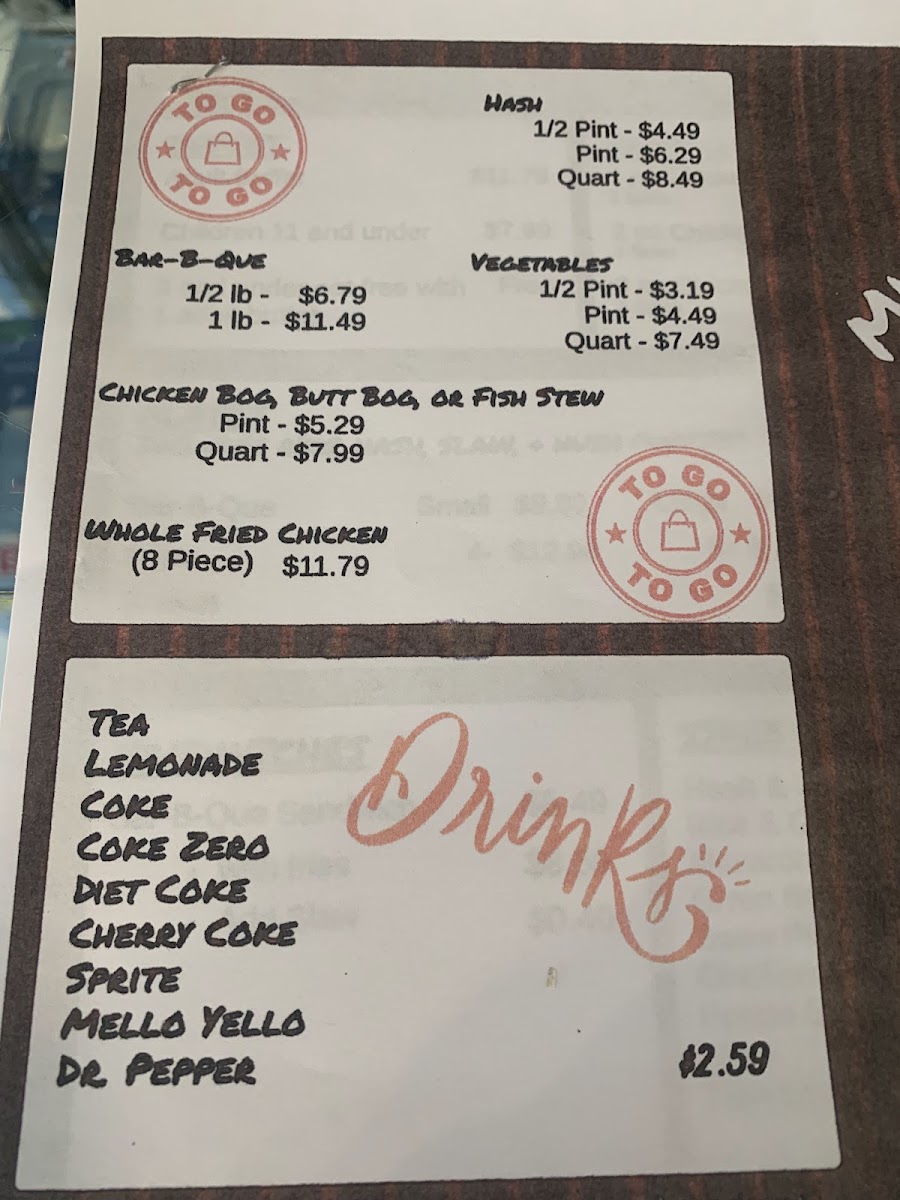 Laneys Pit Stop menu board