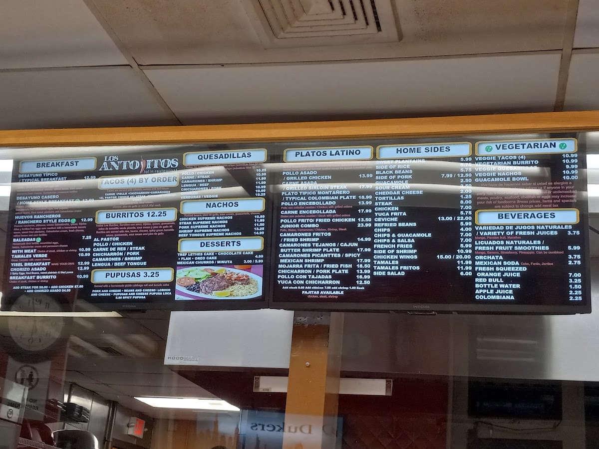 Antojito's Restaurant menu board