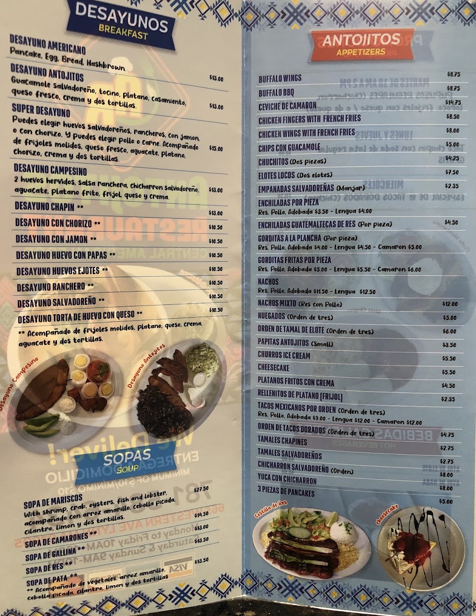 Antojito's Restaurant menu board