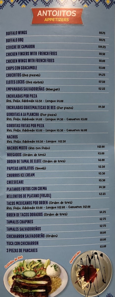 Antojito's Restaurant menu board