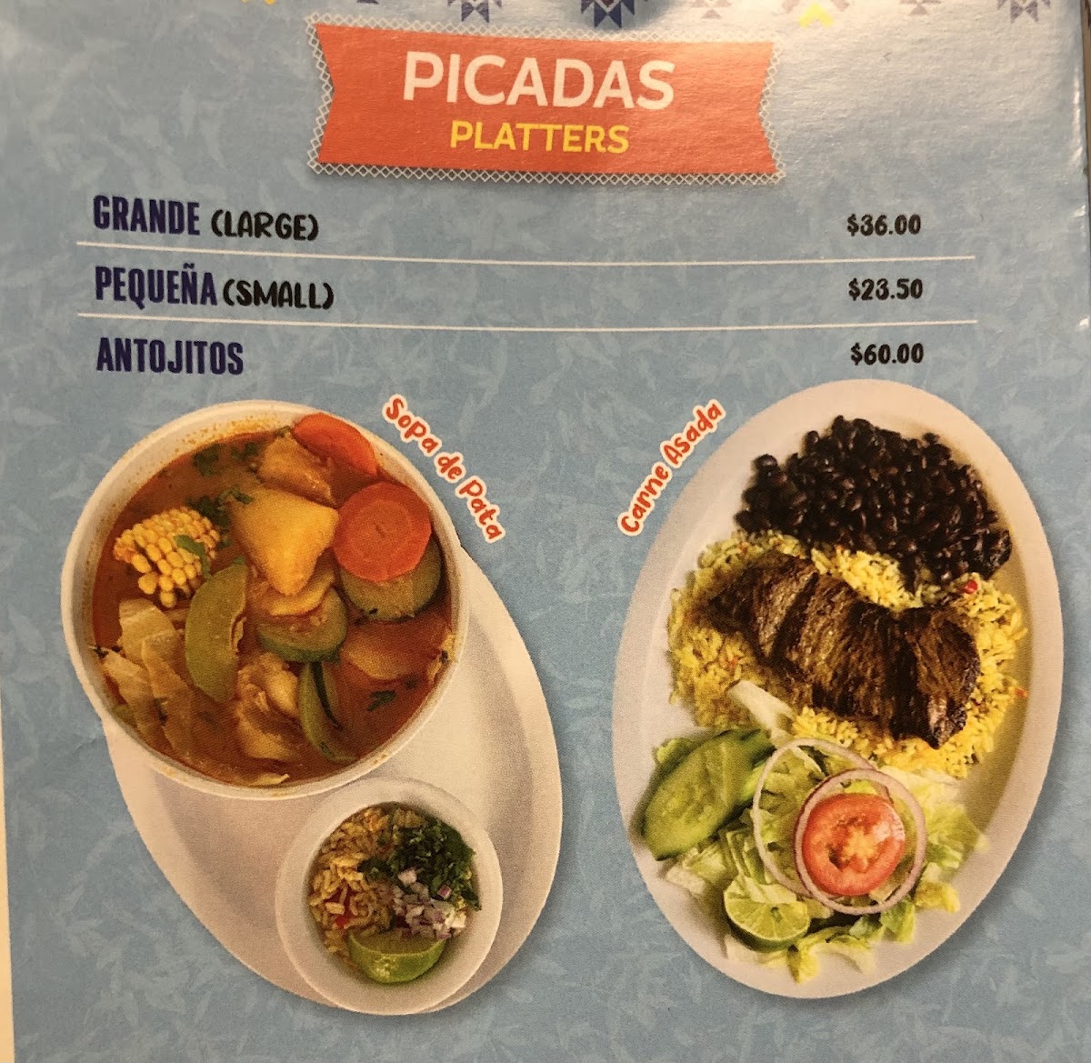 Antojito's Restaurant menu board