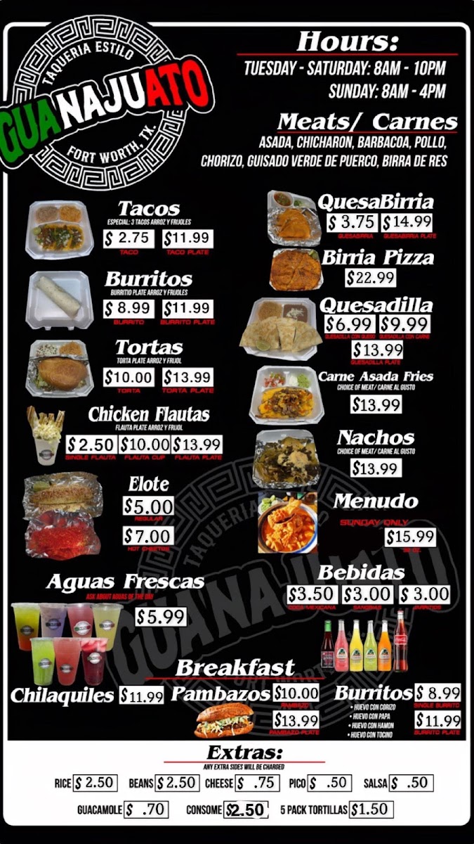 Taqueria Estilo Guanajuato menu board