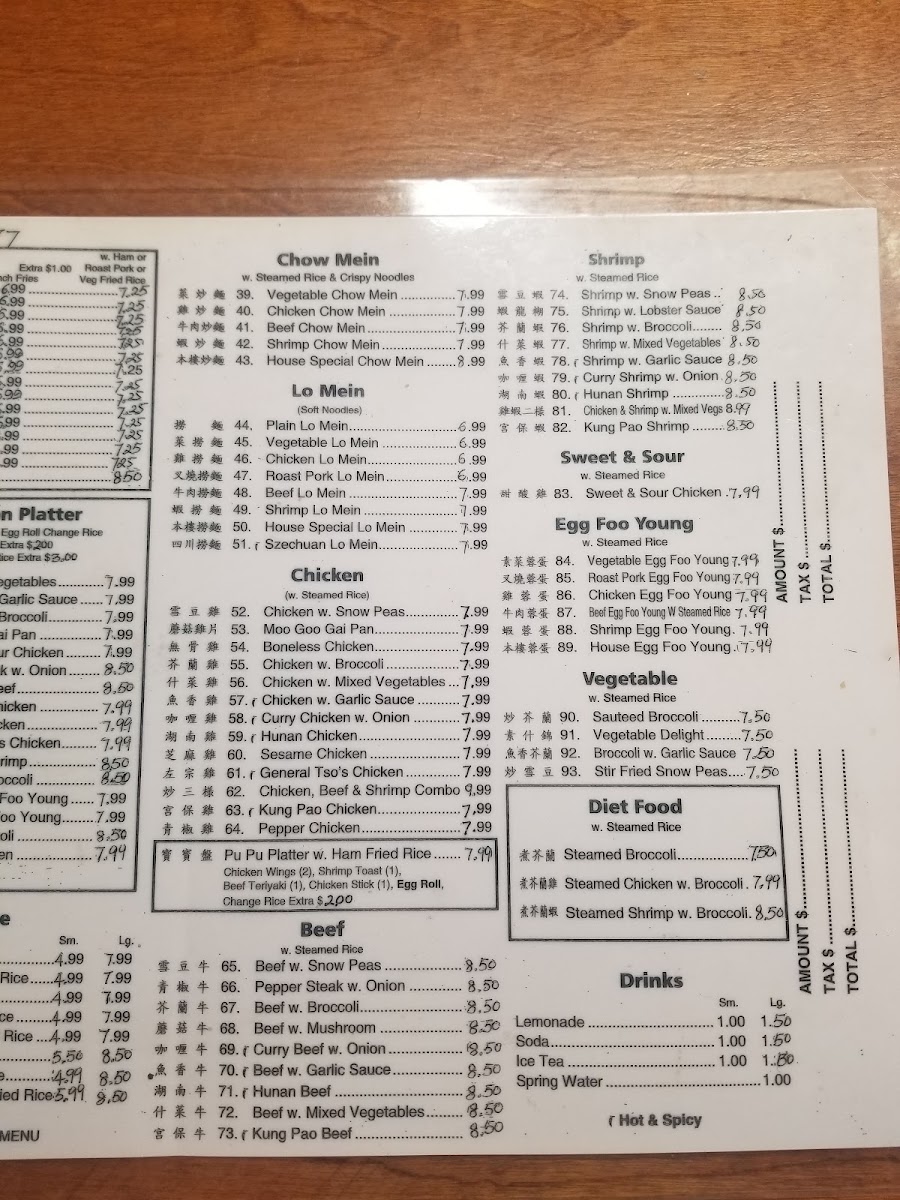 Happy China menu board