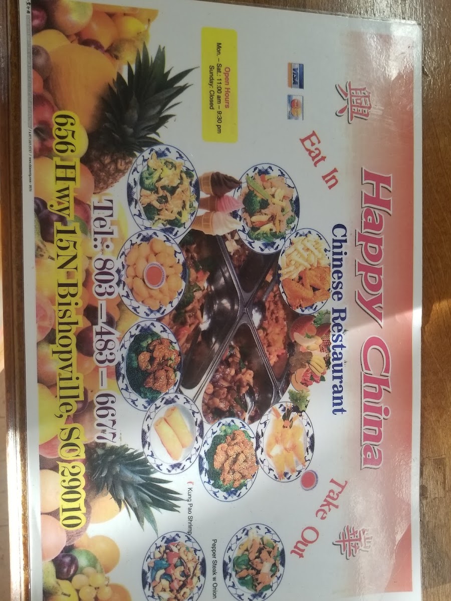 Happy China menu board