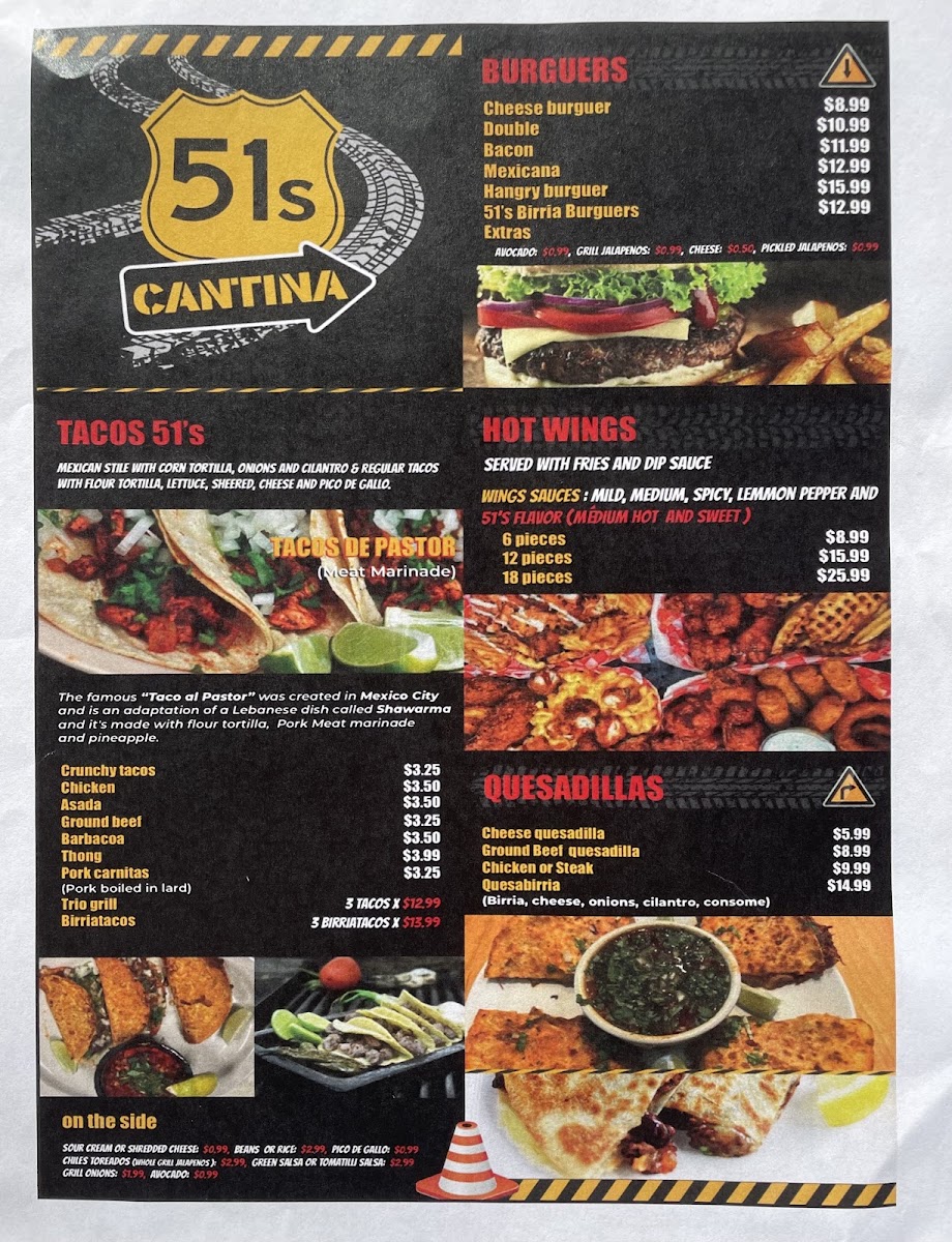 Cantina 51s menu board