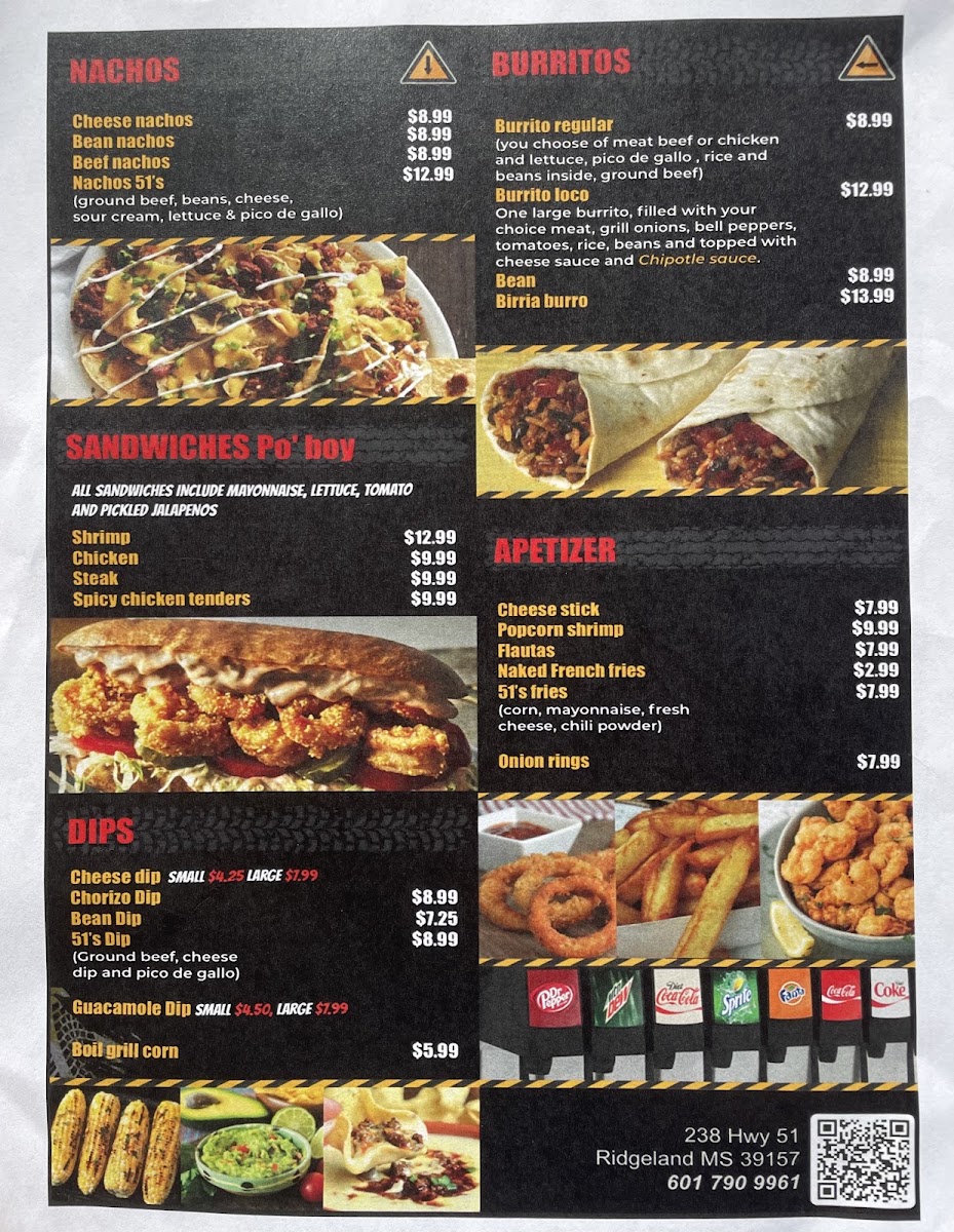 Cantina 51s menu board