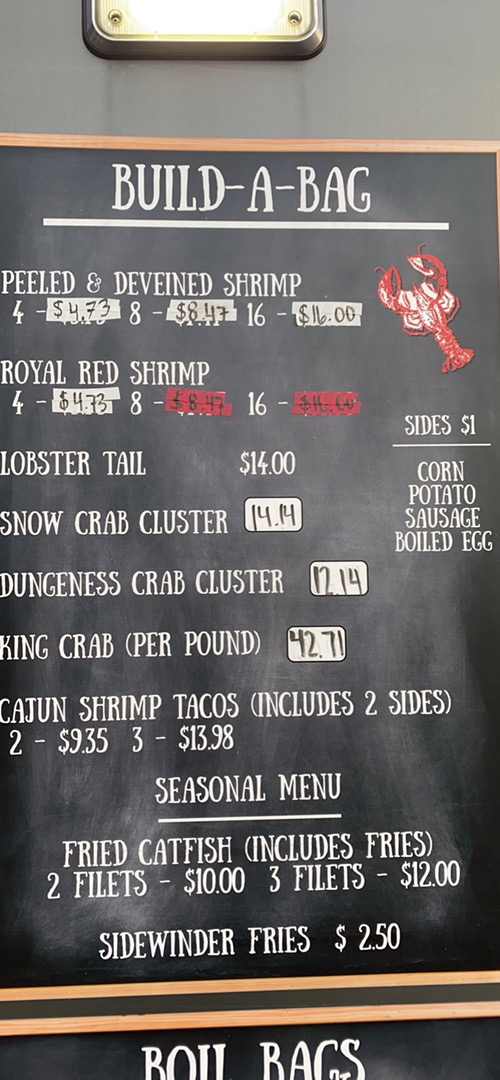 LandShark Seafood & Catfish menu board