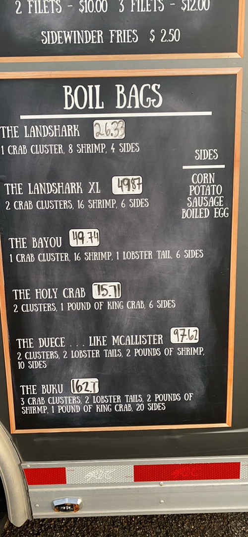 LandShark Seafood & Catfish menu board