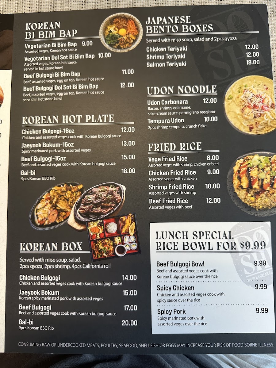 Doshi Sushi and Korean Cuisine menu board