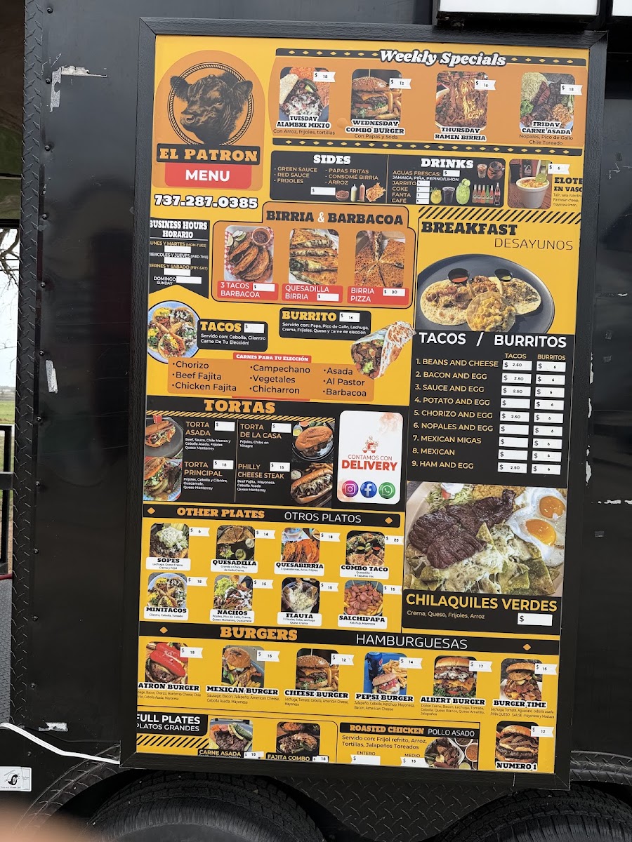El Patron Tx menu board
