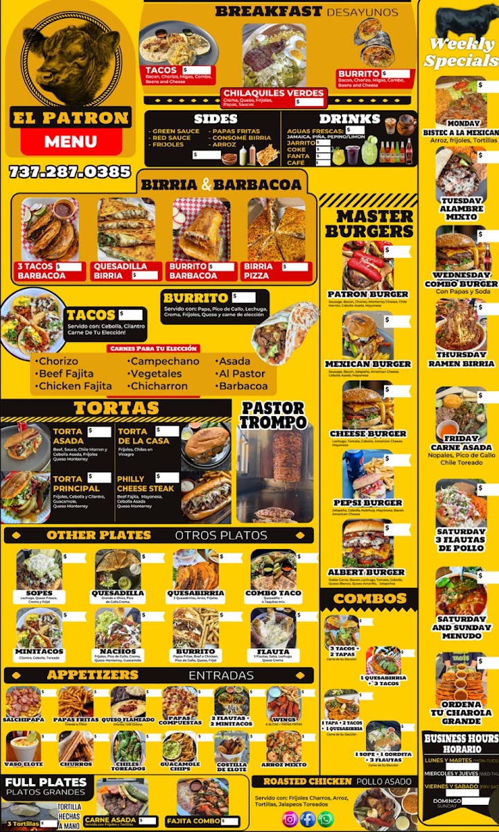 El Patron Tx menu board