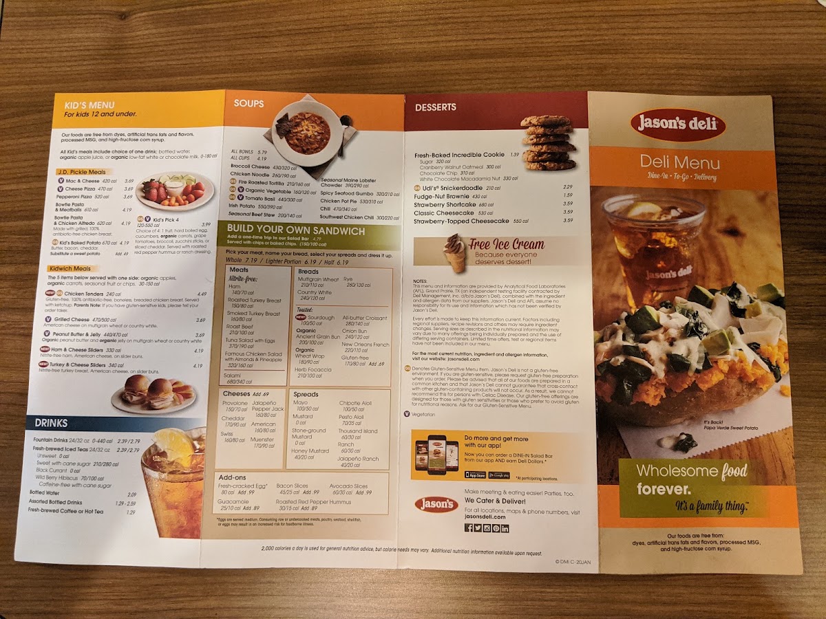 Jason's Deli menu board