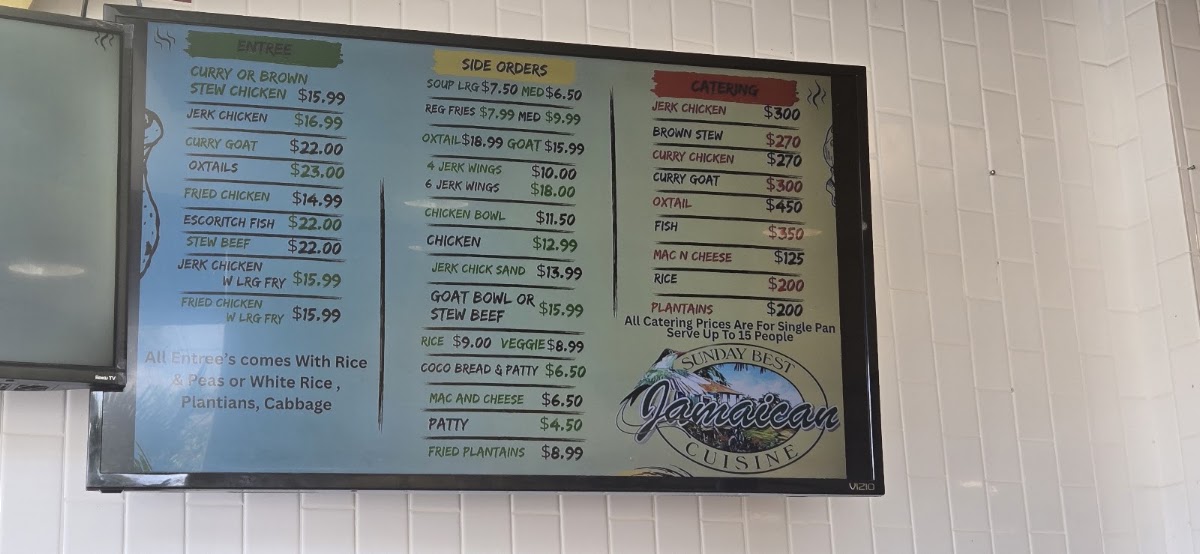 Sunday Best Jamaican Cuisine menu board
