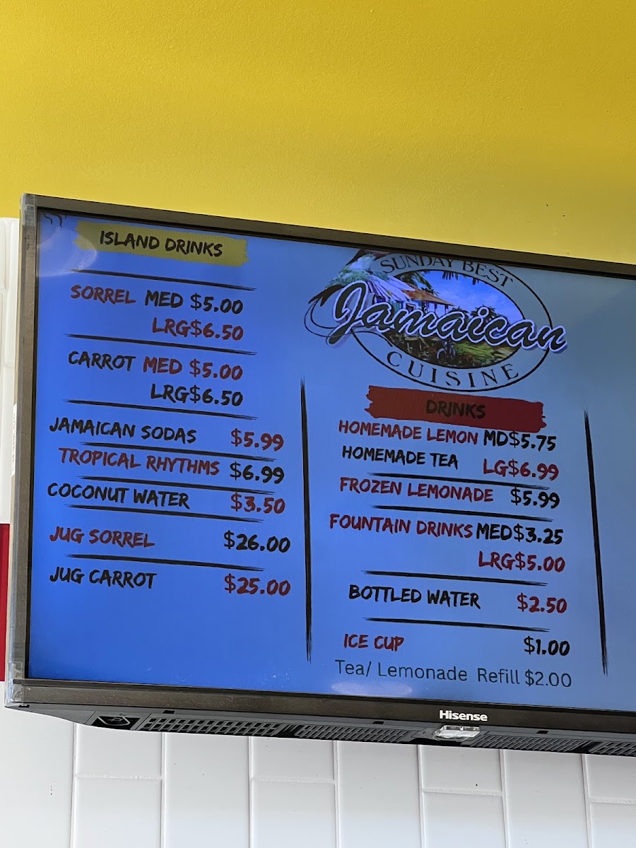 Sunday Best Jamaican Cuisine menu board