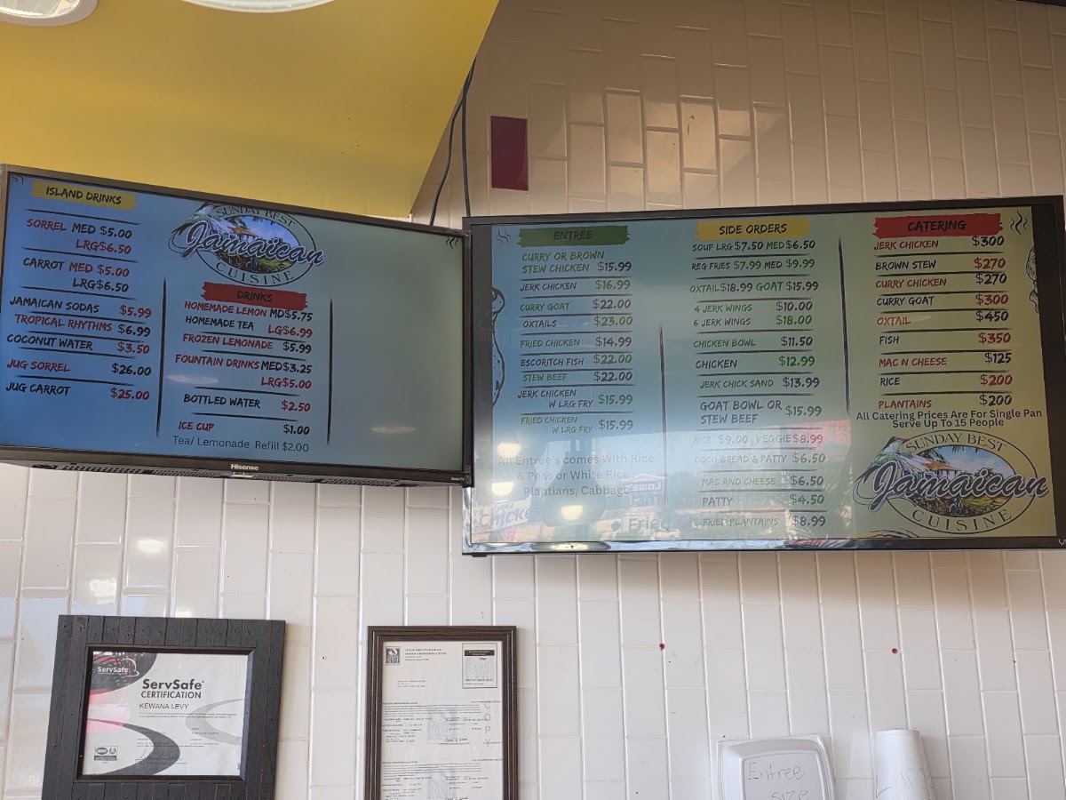 Sunday Best Jamaican Cuisine menu board