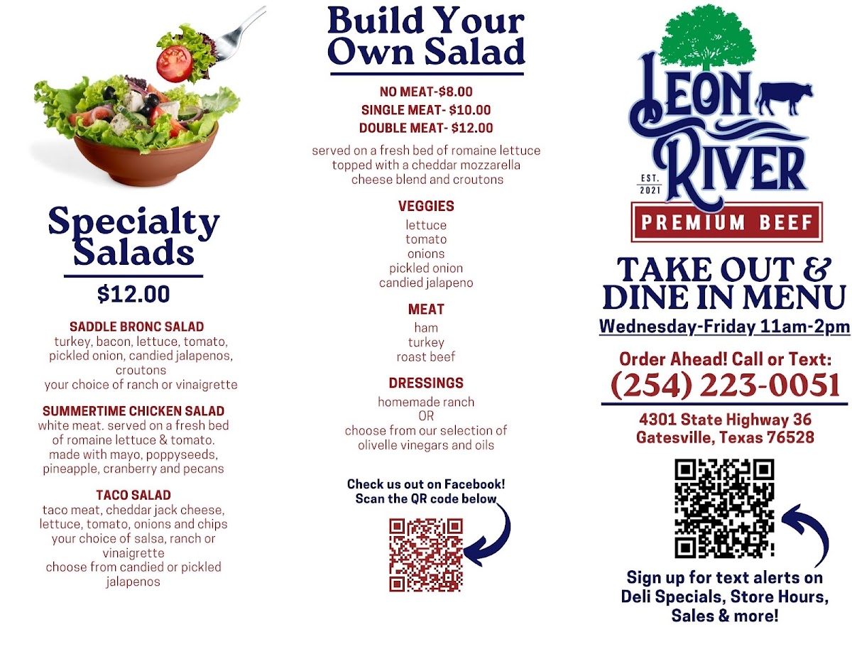 Leon River Premium Beef menu board
