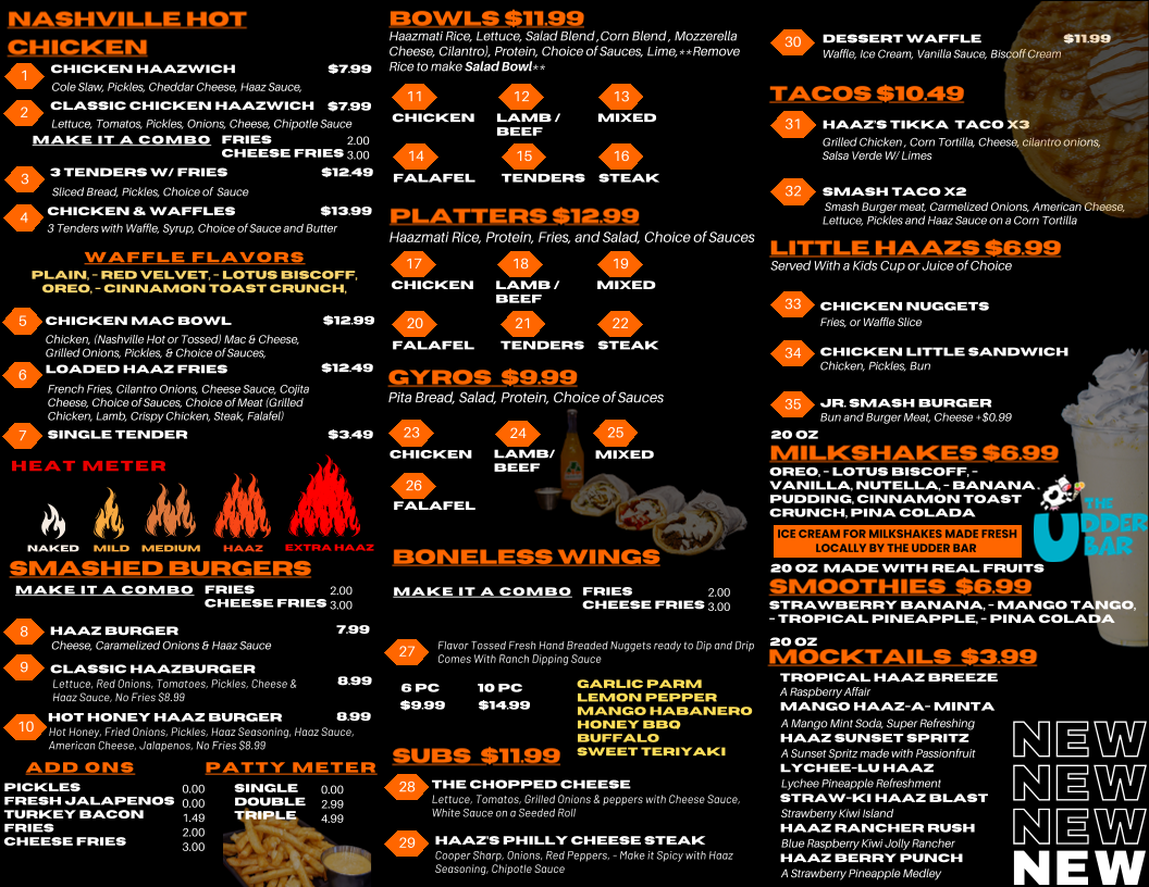 Haazs menu board