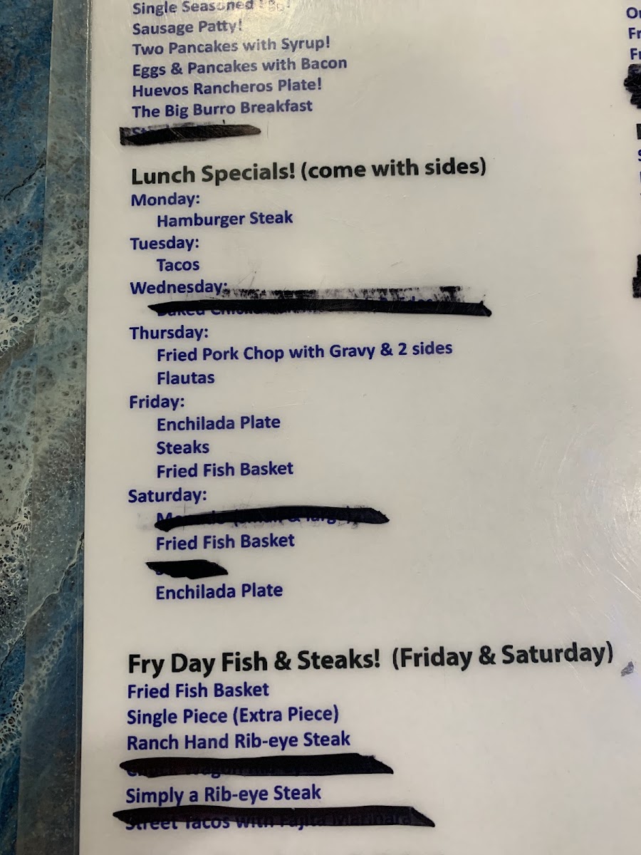 Blue Burro Tx menu board