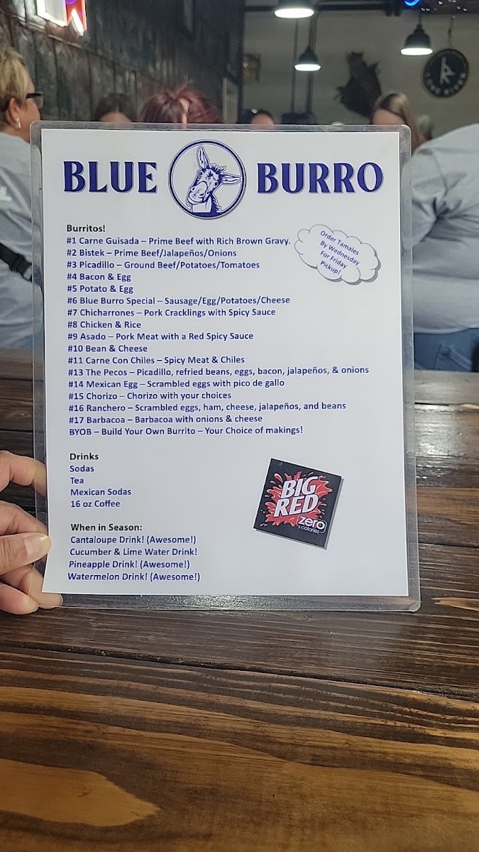 Blue Burro Tx menu board