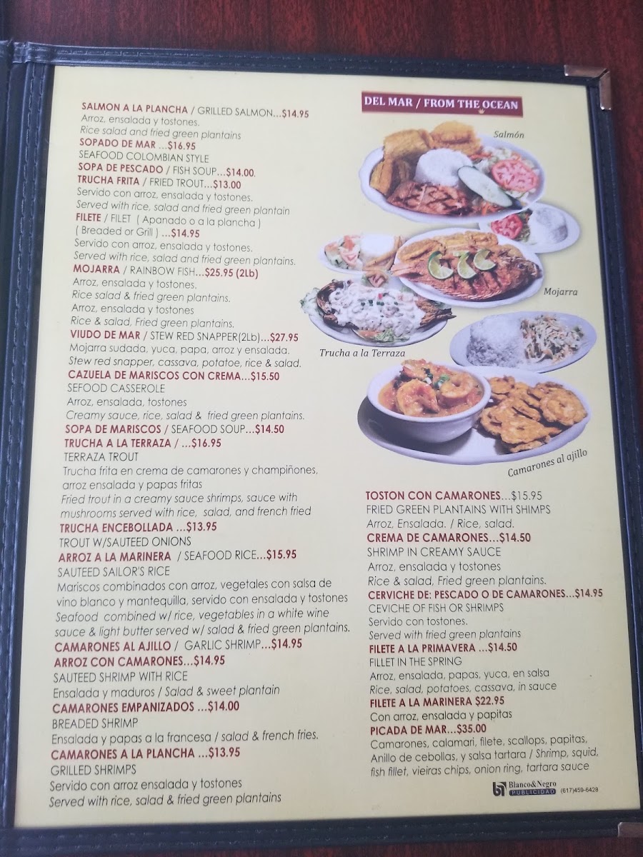 La Terraza Restaurant Bar menu board